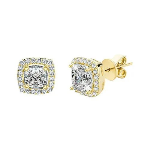 3.50 CTTW Cushion Cut Sterling Silver Studs with AAA Cubic Zirconia