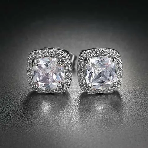 3.50 CTTW Cushion Cut Sterling Silver Studs with AAA Cubic Zirconia