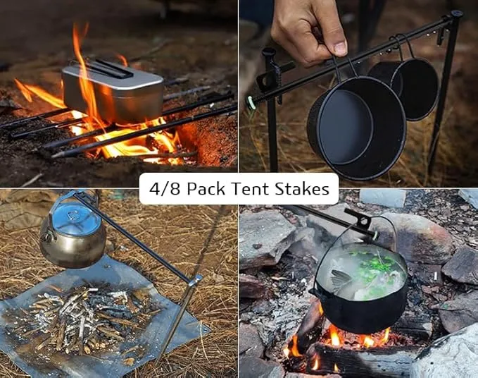 4 Pack Tent Stakes Heavy Duty Metal Tent Pegs with 10in Steel Tent Stakes Fluorescent Silicone Rings Special Bag for Camping Used on Rocks, Grassland (10in - 4 Pack)