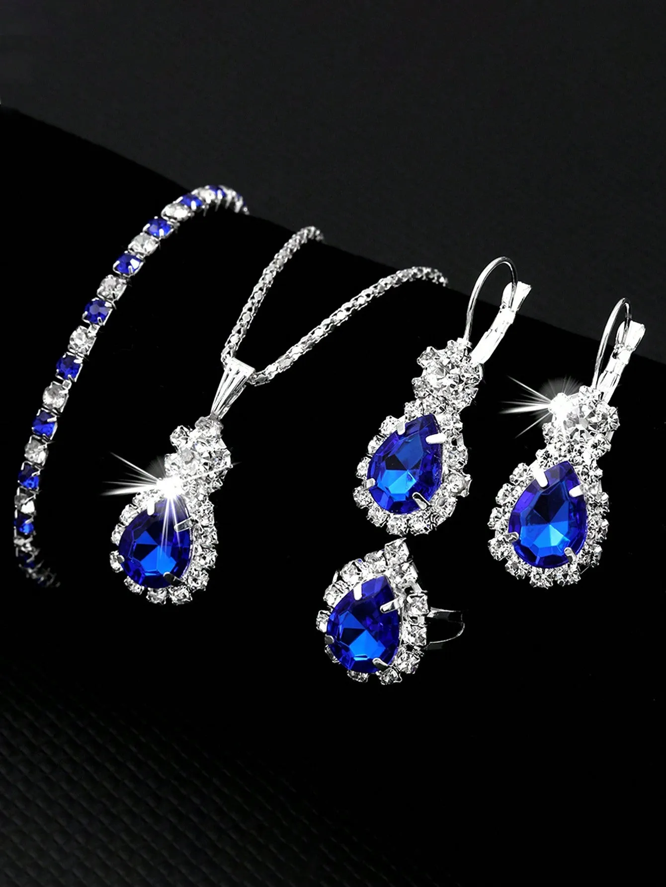 4pcs Teardrop Jewelry Set Including Necklace, Bracelet, Ring And Earrings- FD ⚡
