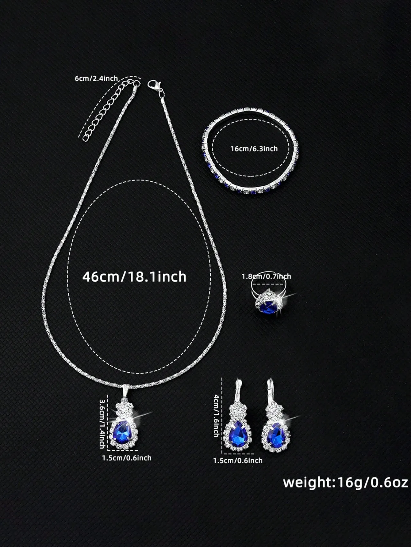 4pcs Teardrop Jewelry Set Including Necklace, Bracelet, Ring And Earrings- FD ⚡