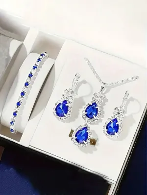 4pcs Teardrop Jewelry Set Including Necklace, Bracelet, Ring And Earrings- FD ⚡