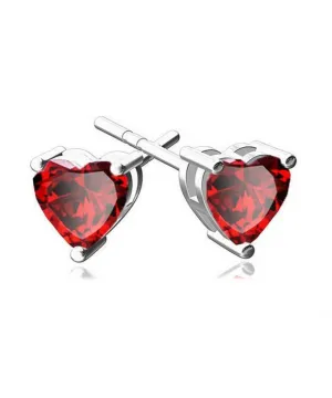 6mm Heart Stud Earring With Austrian Crystals - Red in 18K White Gold