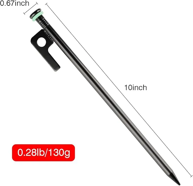 8 Pack Tent Stakes Heavy Duty Metal Tent Pegs with 10in Steel Tent Stakes Fluorescent Silicone Rings Special Bag for Camping Used on Rocks, Grassland (10in - 8 Pack)