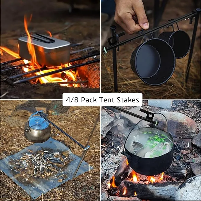8 Pack Tent Stakes Heavy Duty Metal Tent Pegs with 10in Steel Tent Stakes Fluorescent Silicone Rings Special Bag for Camping Used on Rocks, Grassland (10in - 8 Pack)