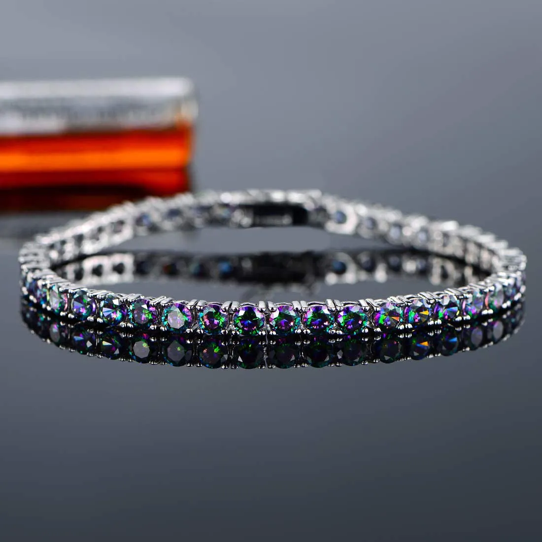 8.00 Cttw Genuine Amethyst Crystal Tennis Bracelet in 18K White Gold I