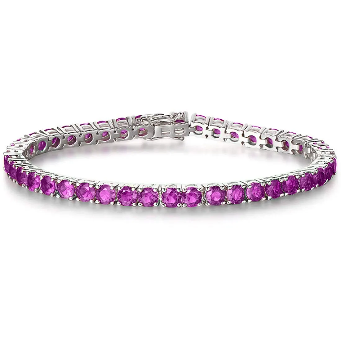 8.00 Cttw Genuine Amethyst Crystal Tennis Bracelet in 18K White Gold I