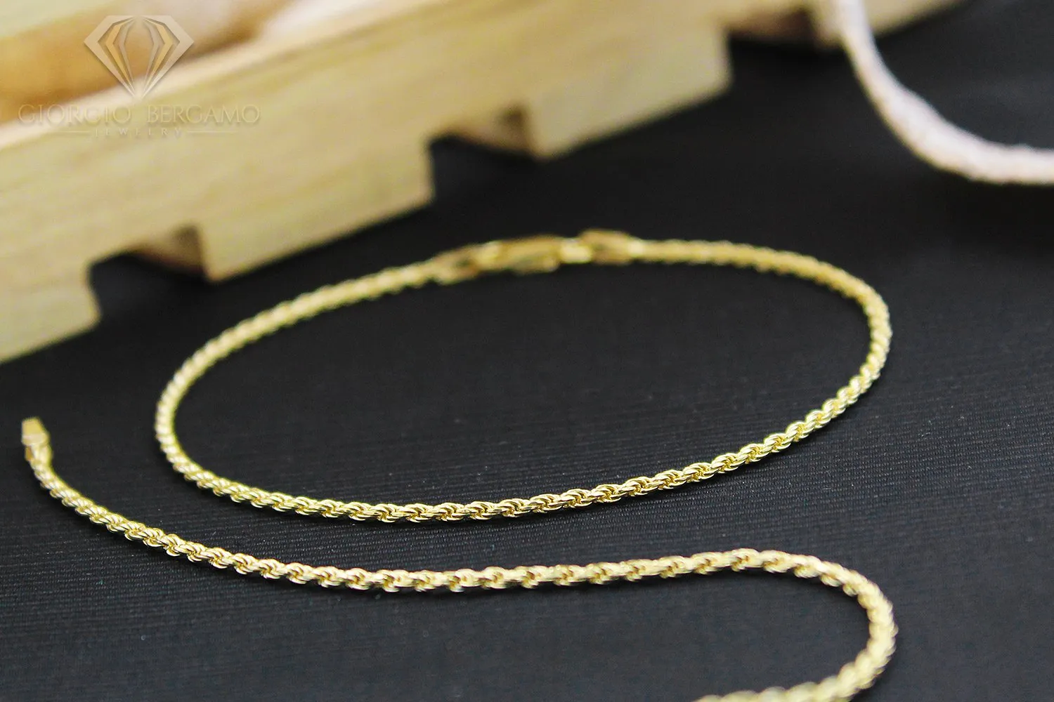 925 Sterling Silver 1.5mm Solid Rope Diamond Cut Gold Plated Bracelet