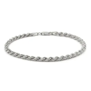 925 Sterling Silver 3.5mm Solid Rope Diamond Cut Rhodium Bracelet