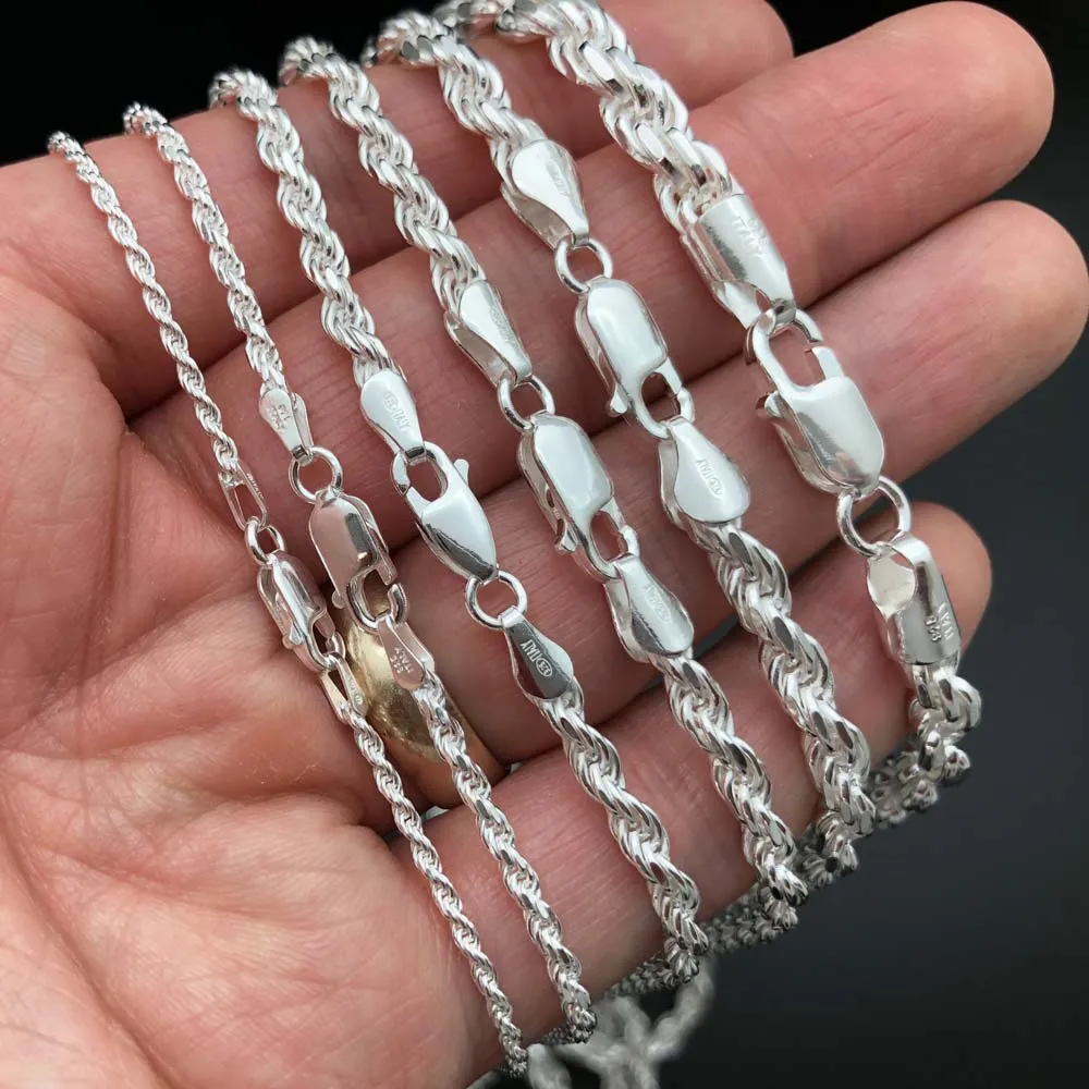 .925 Sterling Silver Diamond Cut Rope Chain / Bracelet