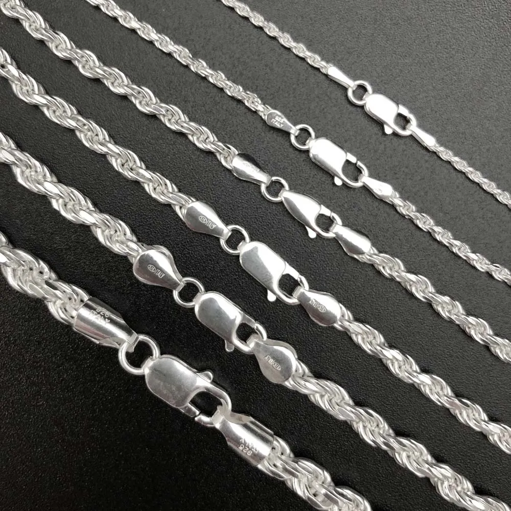 .925 Sterling Silver Diamond Cut Rope Chain / Bracelet