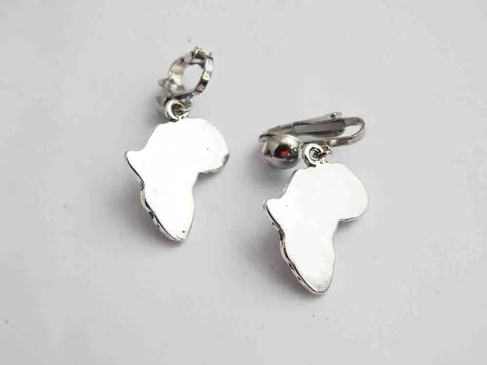 Africa Earrings Silver Clip On Non Pierced African Jewelry Ethnic Afrocentric