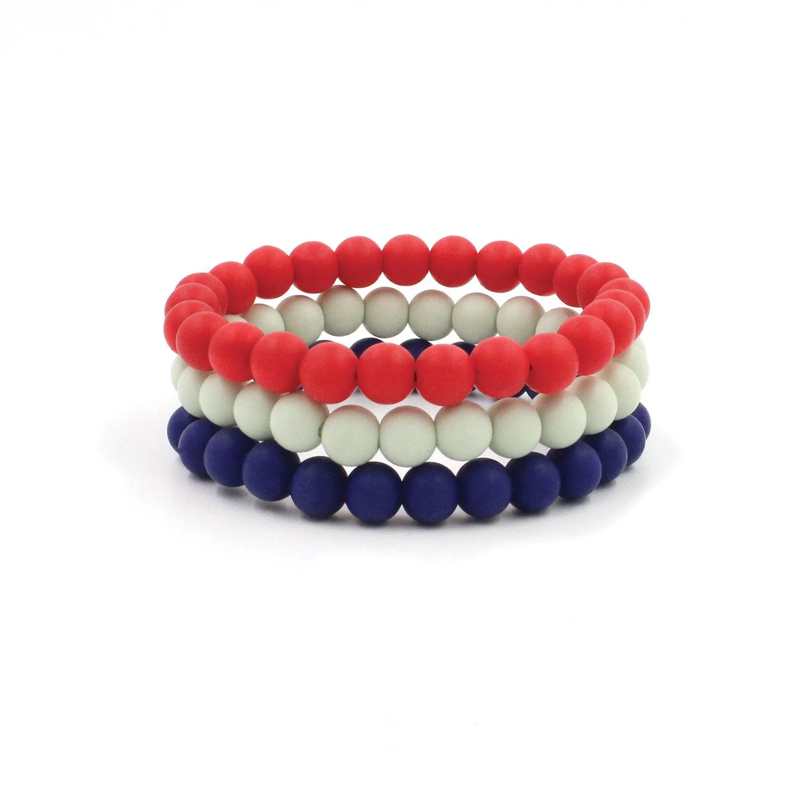 All American Set of 3 Silicon Rubber 9mm Beaded Bracelets