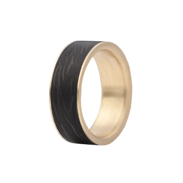 Alternative Metal Band - Flat Profile made of Forged Carbon Fiber with an 18K Yellow Gold Sleeve
