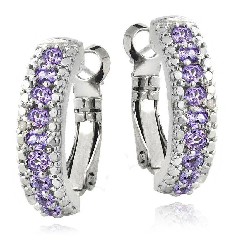 Amethyst Crystal Leverback Earrings in 18K White Gold Plating - Hypoallergenic & Long-Lasting