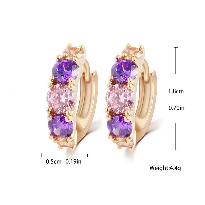 Amethyst Multistone Huggie Earrings with Austrian Crystals in 18K Gold - Hypoallergenic and Comfort Fit Jewelry Made in Italy