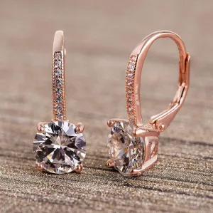 Asscher Cut Elements Pavé Earrings in 14K Rose Gold - Hypoallergenic & Comfort Fit Jewelry