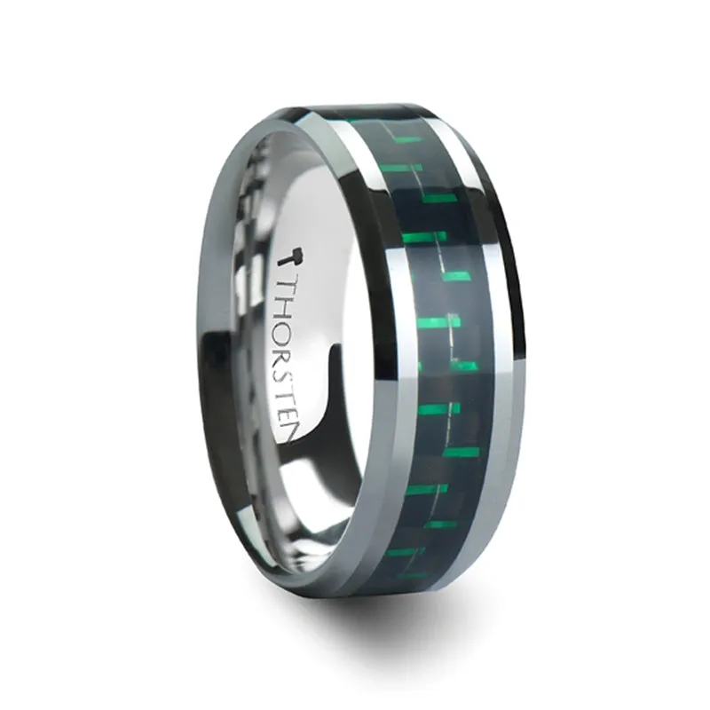 ATRONIUS Tungsten Carbide Ring with Black & Green Carbon Fiber Inlay - 6mm - 10mm