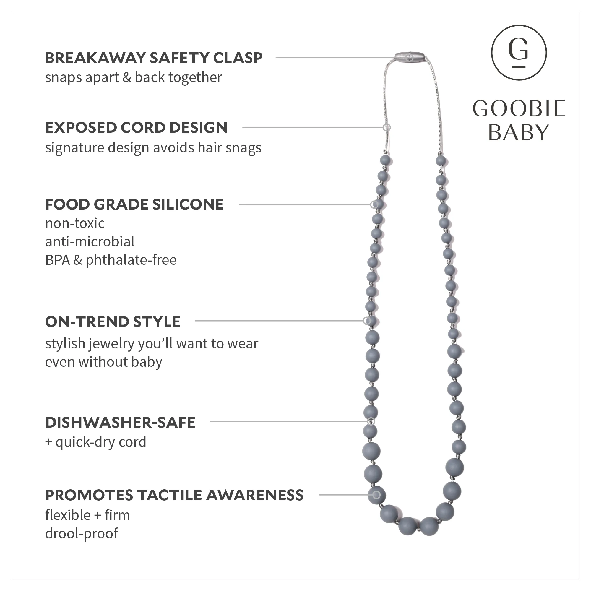 Audrey Teething Necklace - Gray