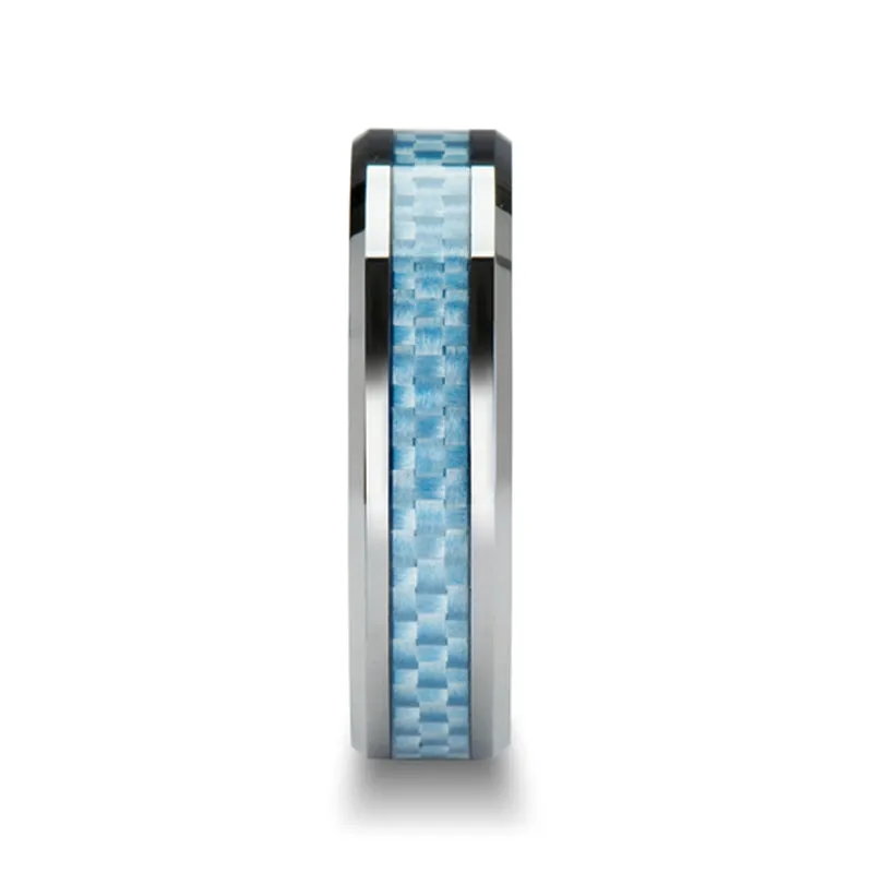 AUGUSTUS Tungsten Carbide Ring with Blue Carbon Fiber Inlay - 4mm - 10mm