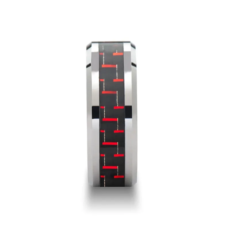 AURELIUS Tungsten Carbide Ring Inlaid with a Black & Red Carbon Fiber - 6mm & 8mm