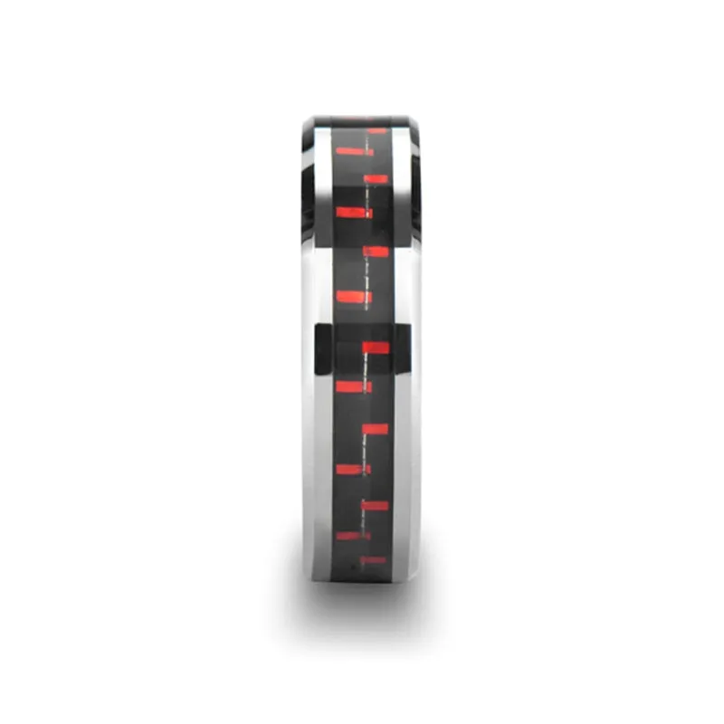 AURELIUS Tungsten Carbide Ring Inlaid with a Black & Red Carbon Fiber - 6mm & 8mm