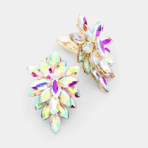 Aurora Borealis Cluster Crystal Clip on Gold Earrings