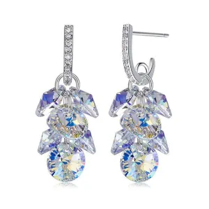 Aurora Borealis Cluster Grapevine Earrings in 14K White Gold - Hypoallergenic & Comfort Fit