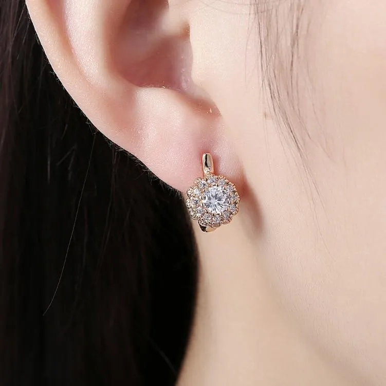 Austrian Crystal Bursting Star Leverback Earrings - 18K Gold Plated