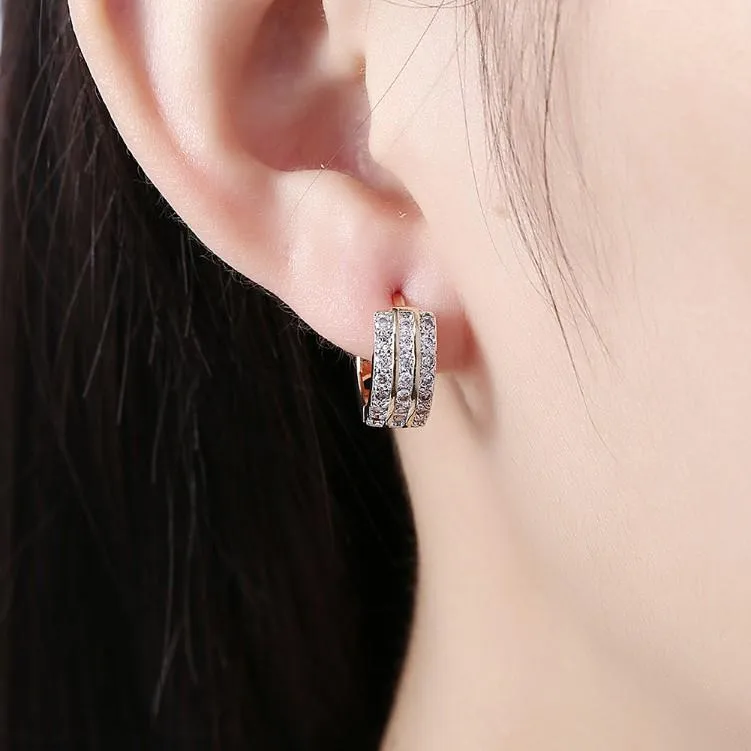Austrian Crystal Dangling Huggies Set in 18K Gold - Hypoallergenic Jewelry
