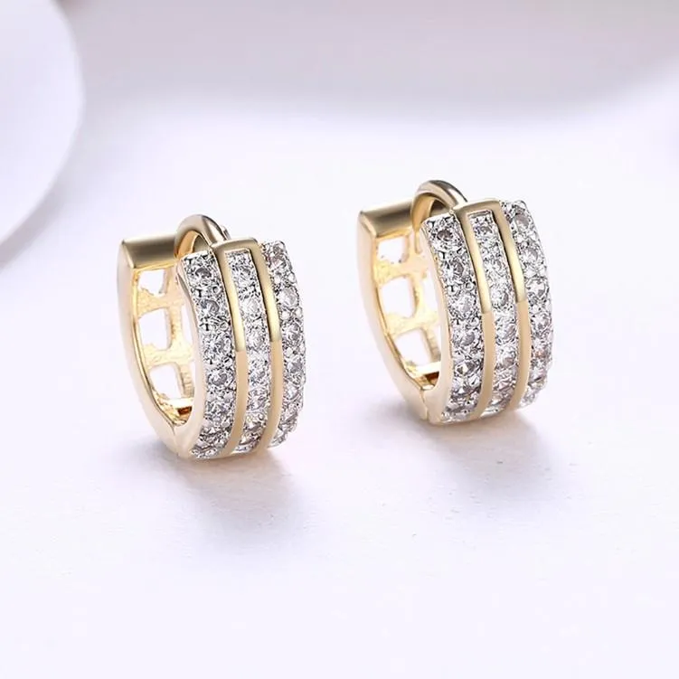 Austrian Crystal Dangling Huggies Set in 18K Gold - Hypoallergenic Jewelry