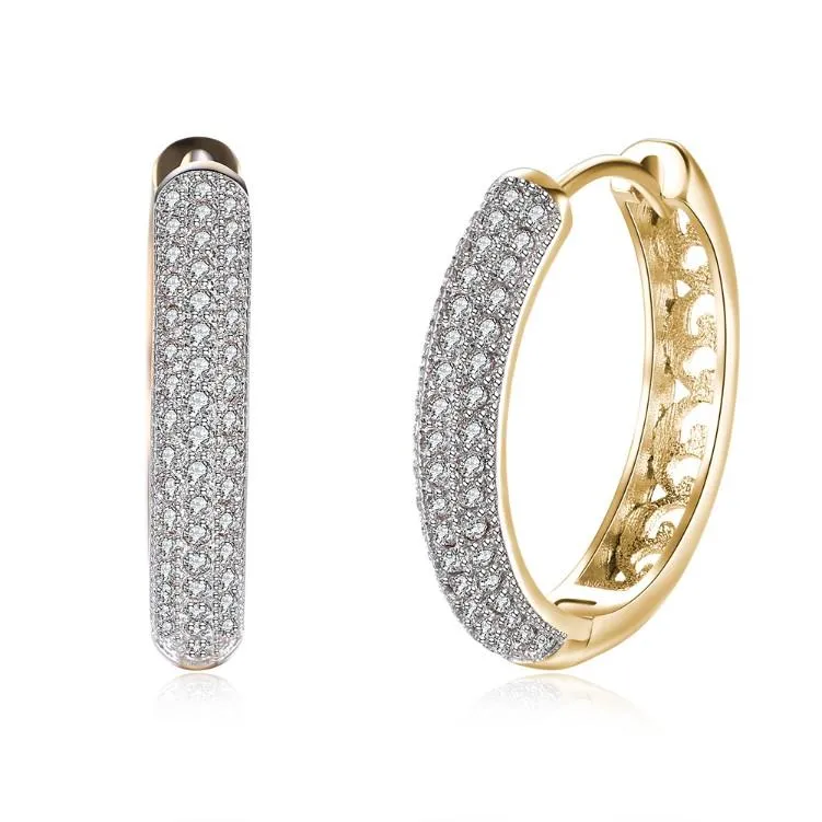 Austrian Crystal Micro Pav'e Circular Huggies in 18K Gold Plating - Hypoallergenic Comfort Fit Earrings