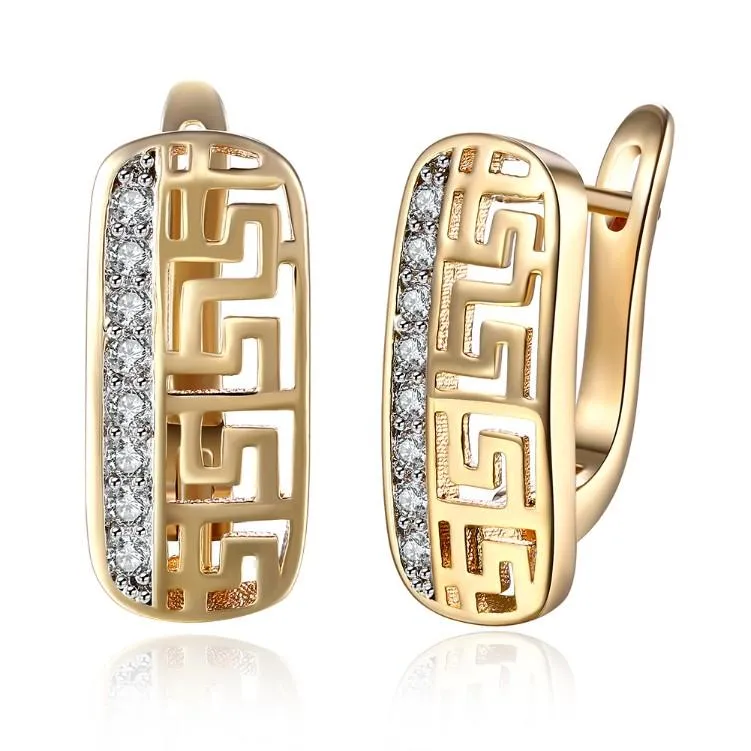 Austrian Crystal Micro-Pav'e Huggie Hoop Earrings - Laser Cut, 18K Gold Plated