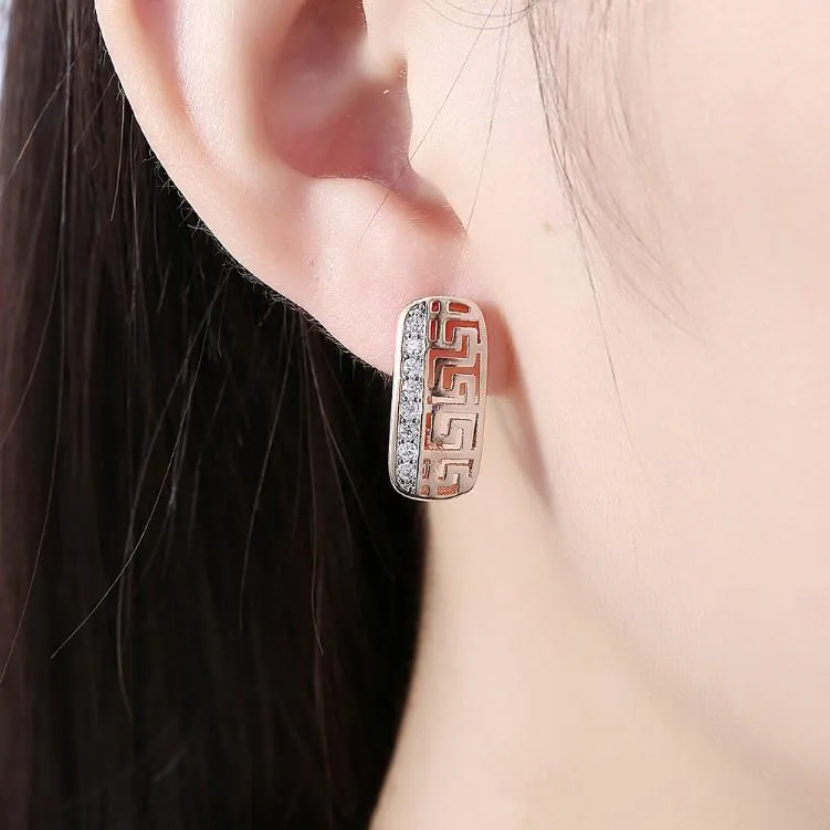 Austrian Crystal Micro-Pav'e Huggie Hoop Earrings - Laser Cut, 18K Gold Plated