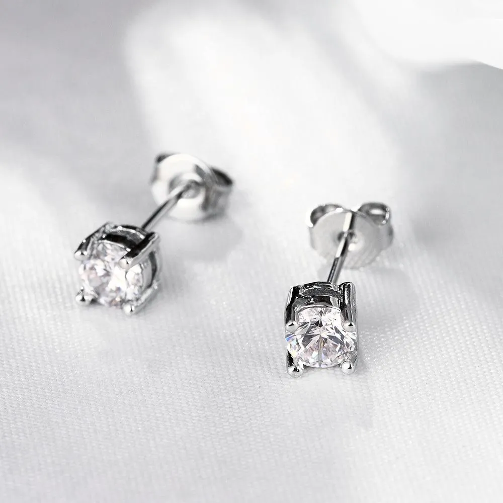 Austrian Crystal Pave Halo Disc Necklace & Stud Earring Set - 18K White Gold Plated with Warranty Card and Gift Box