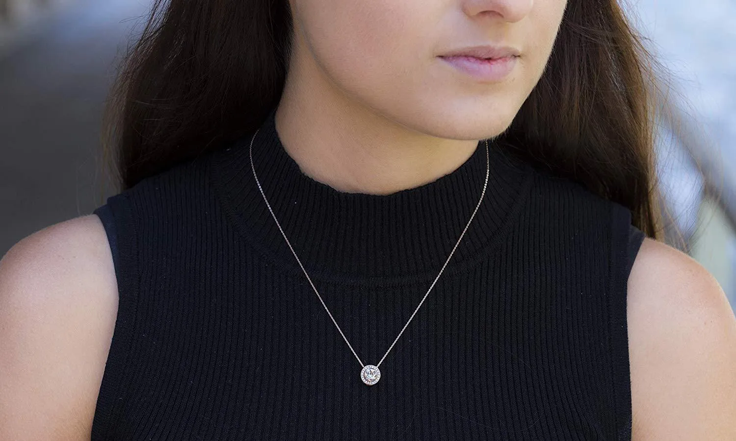Austrian Crystal Pave Halo Disc Necklace & Stud Earring Set - 18K White Gold Plated with Warranty Card and Gift Box
