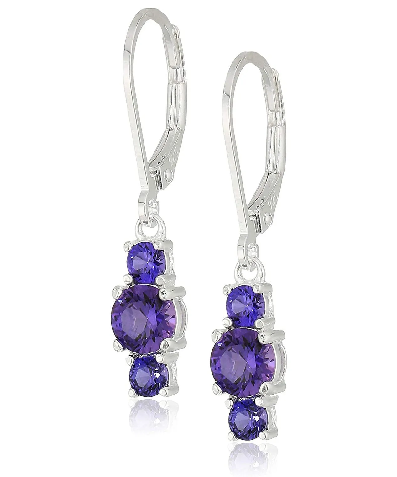 Austrian Crystal Three Stone Dangle Earrings - Hypoallergenic, Made in Italy