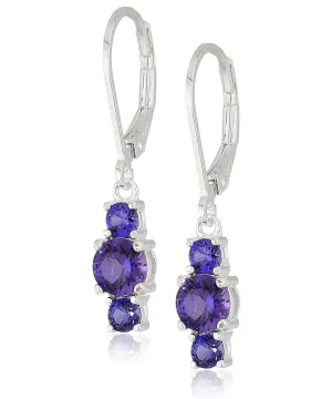 Austrian Crystal Three Stone Dangle Earrings - Hypoallergenic, Made in Italy