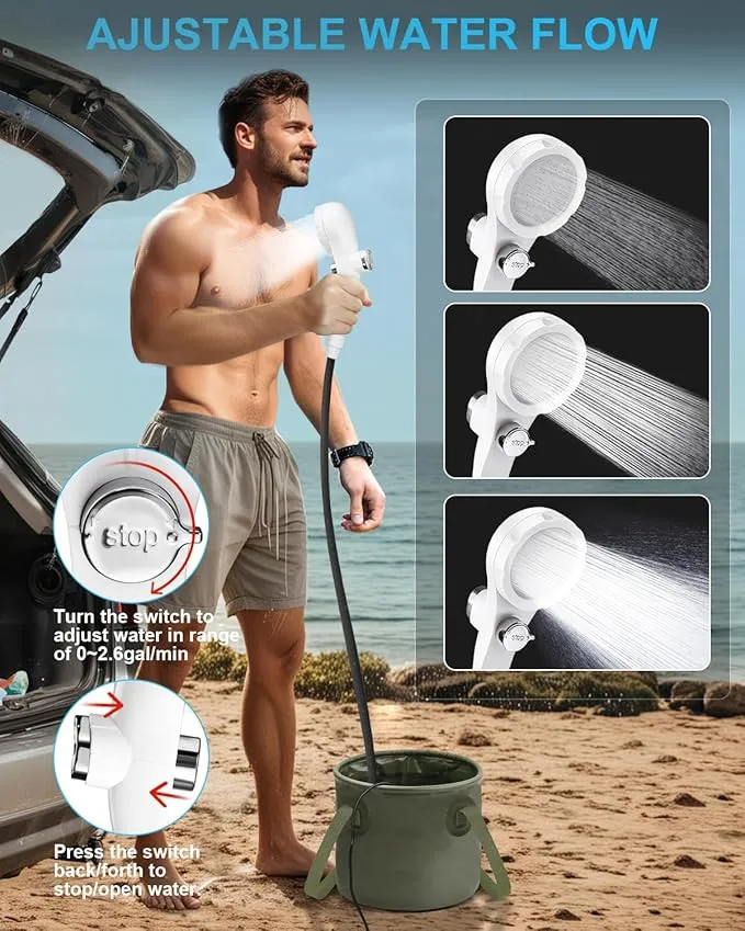 AUTOPkio Portable Camping Shower, Plug-and-Play Camp Showerhead Kit with Brushless Motor Camp Shower Pump for Outdoor Hiking, Rv Travel