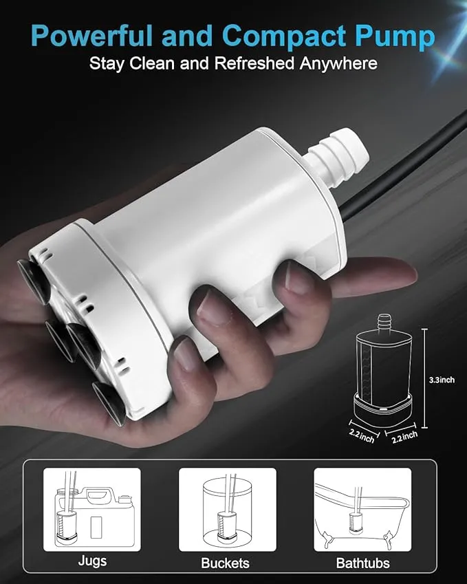 AUTOPkio Portable Camping Shower, Plug-and-Play Camp Showerhead Kit with Brushless Motor Camp Shower Pump for Outdoor Hiking, Rv Travel