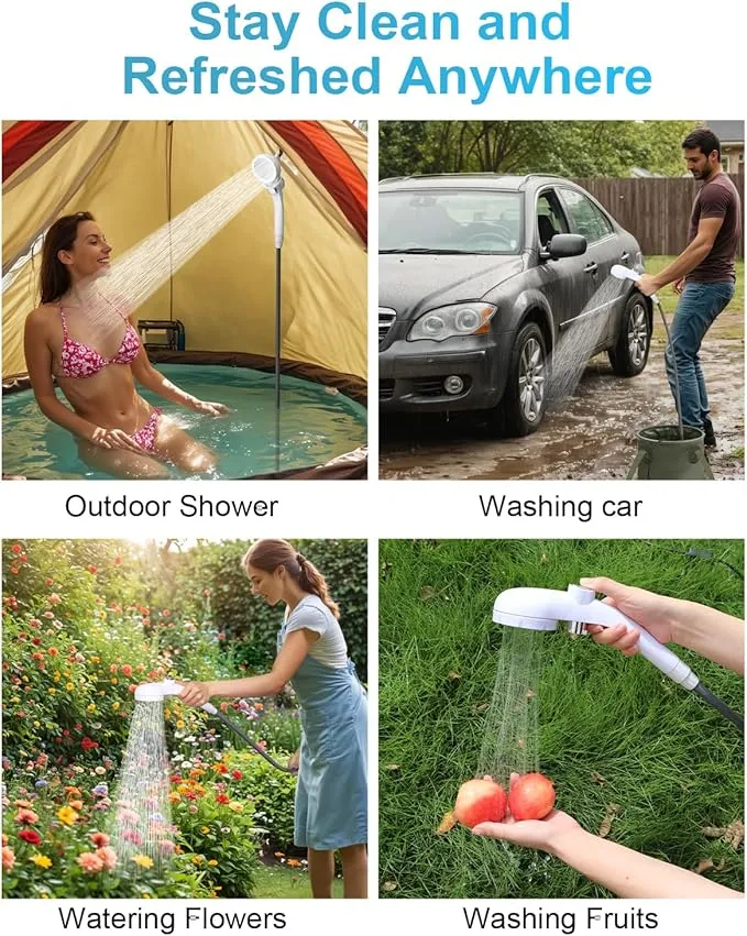 AUTOPkio Portable Camping Shower, Plug-and-Play Camp Showerhead Kit with Brushless Motor Camp Shower Pump for Outdoor Hiking, Rv Travel