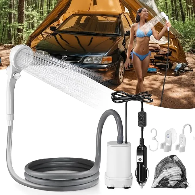 AUTOPkio Portable Camping Shower, Plug-and-Play Camp Showerhead Kit with Brushless Motor Camp Shower Pump for Outdoor Hiking, Rv Travel