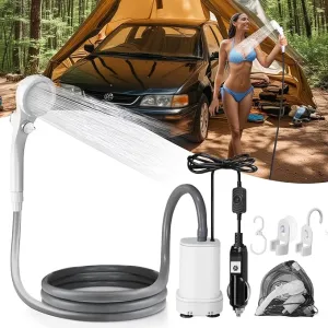 AUTOPkio Portable Camping Shower, Plug-and-Play Camp Showerhead Kit with Brushless Motor Camp Shower Pump for Outdoor Hiking, Rv Travel