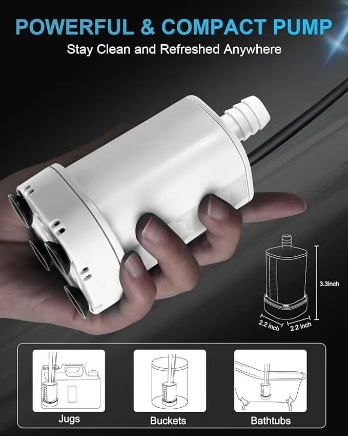 AUTOPkio Portable Shower for Camping, 2-in-1 Camp Shower Pump with Rechargeable Battery, Portable Outdoor Shower for Beach Hiking Outdoor, Pet Cleaning