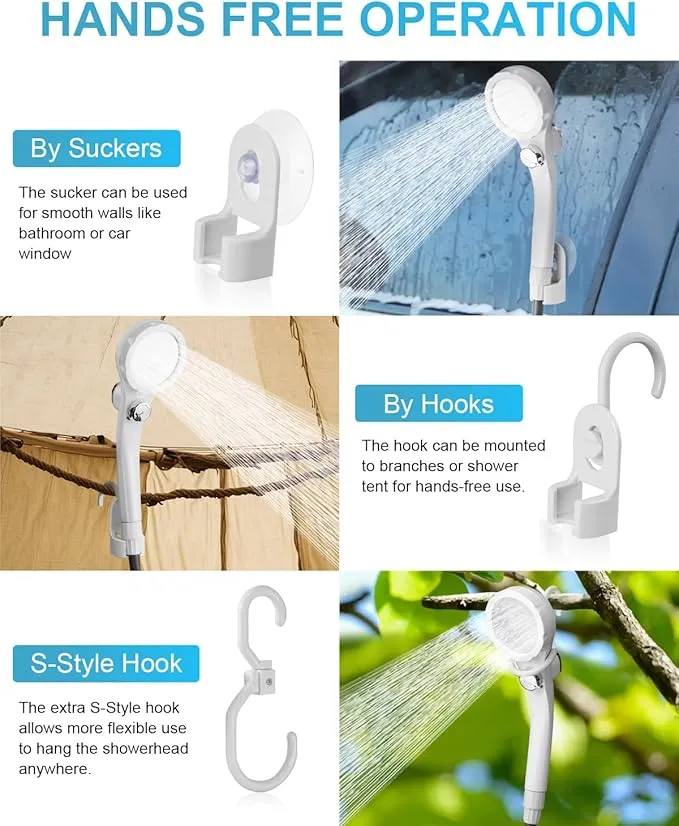 AUTOPkio Portable Shower for Camping, 2-in-1 Camp Shower Pump with Rechargeable Battery, Portable Outdoor Shower for Beach Hiking Outdoor, Pet Cleaning
