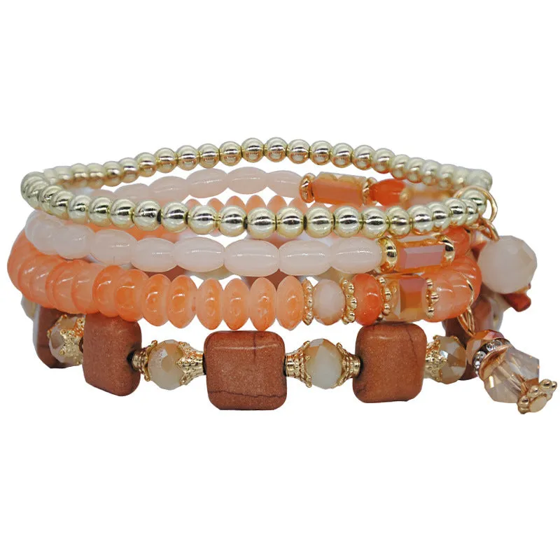 Beach Wind Multi-layer Bracelet Crystal Elastic Rope Square Turquoise Beaded Jewelry