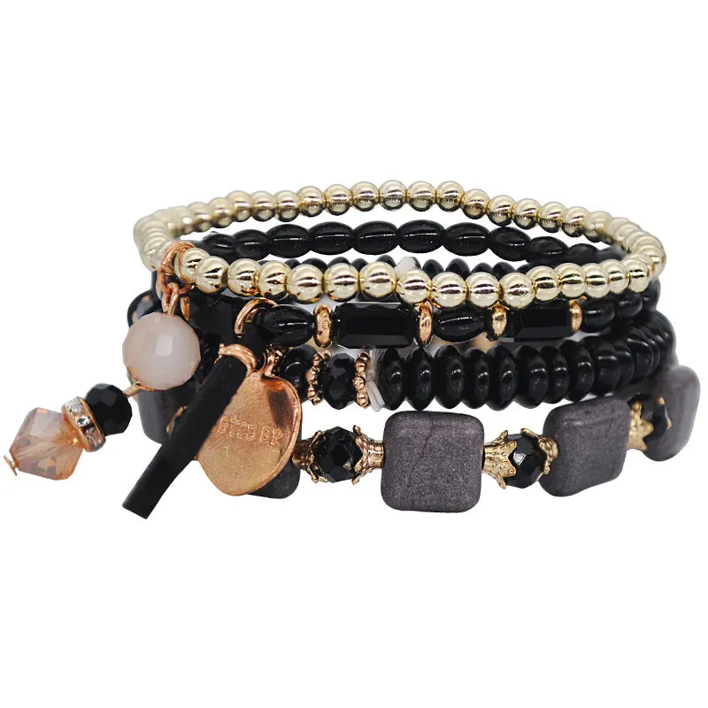 Beach Wind Multi-layer Bracelet Crystal Elastic Rope Square Turquoise Beaded Jewelry