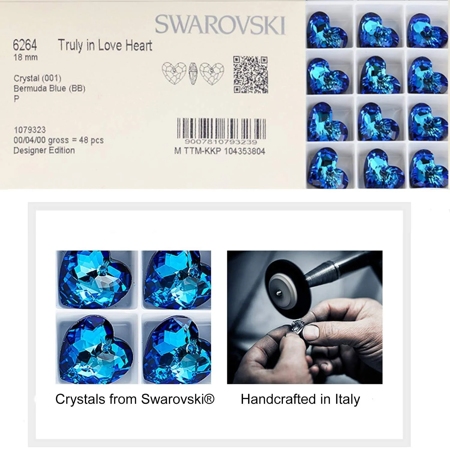 Bermuda Blue Crystal Heart Necklace - 18K White Gold, Comfort Fit, Hypoallergenic Jewelry