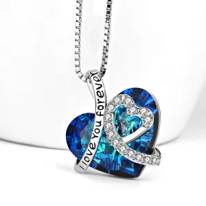 Bermuda Blue Crystal Heart Necklace - 18K White Gold, Comfort Fit, Hypoallergenic Jewelry