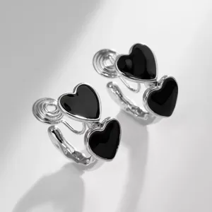 Black Heart Brass Coil Earrings
